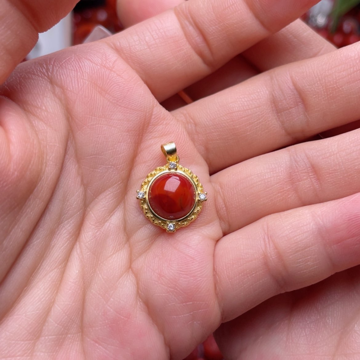 【闪购商品】南红玛瑙吊坠银S925镶嵌蓝*胖