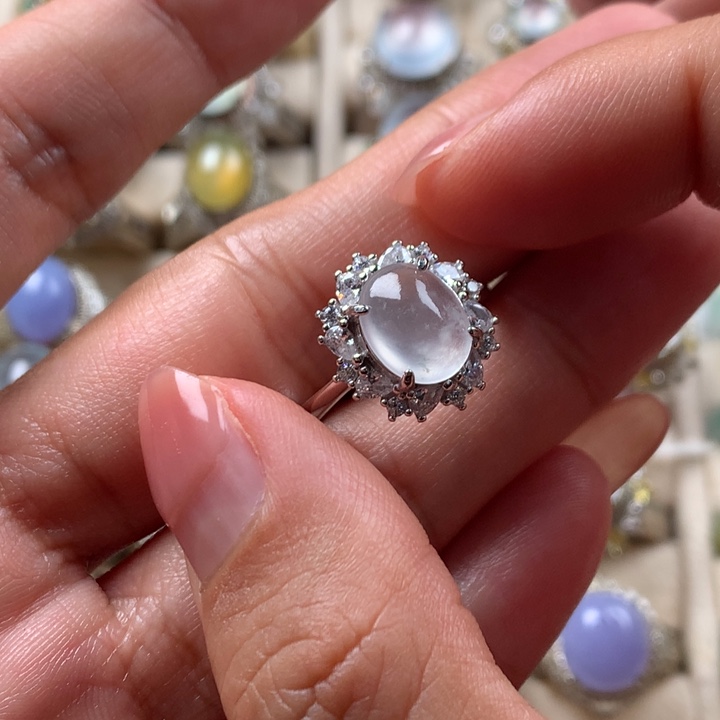 翡翠银S925镶嵌戒指缅甸天然翡翠Ａ货