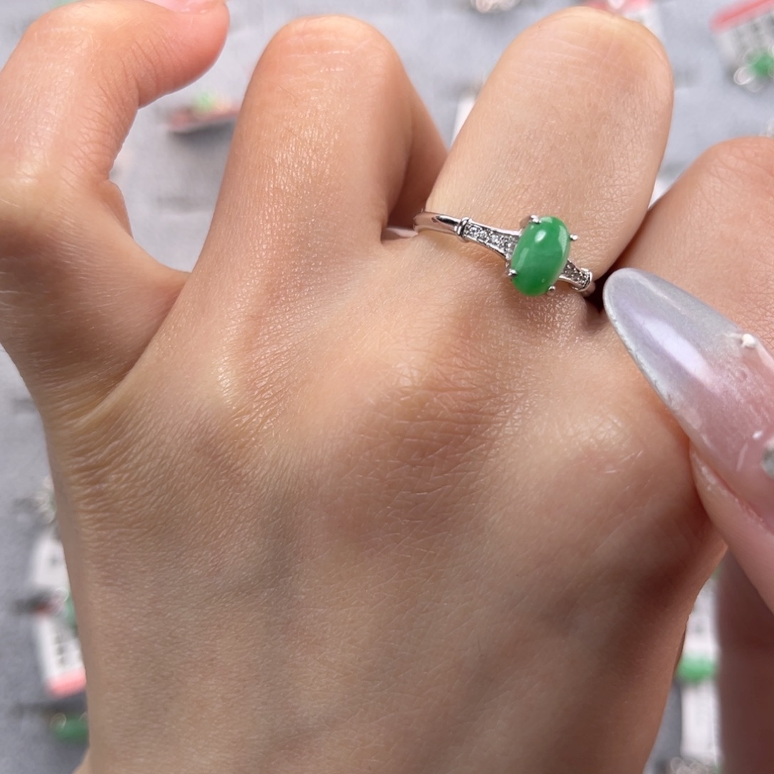 翡翠戒指银S925镶嵌665889