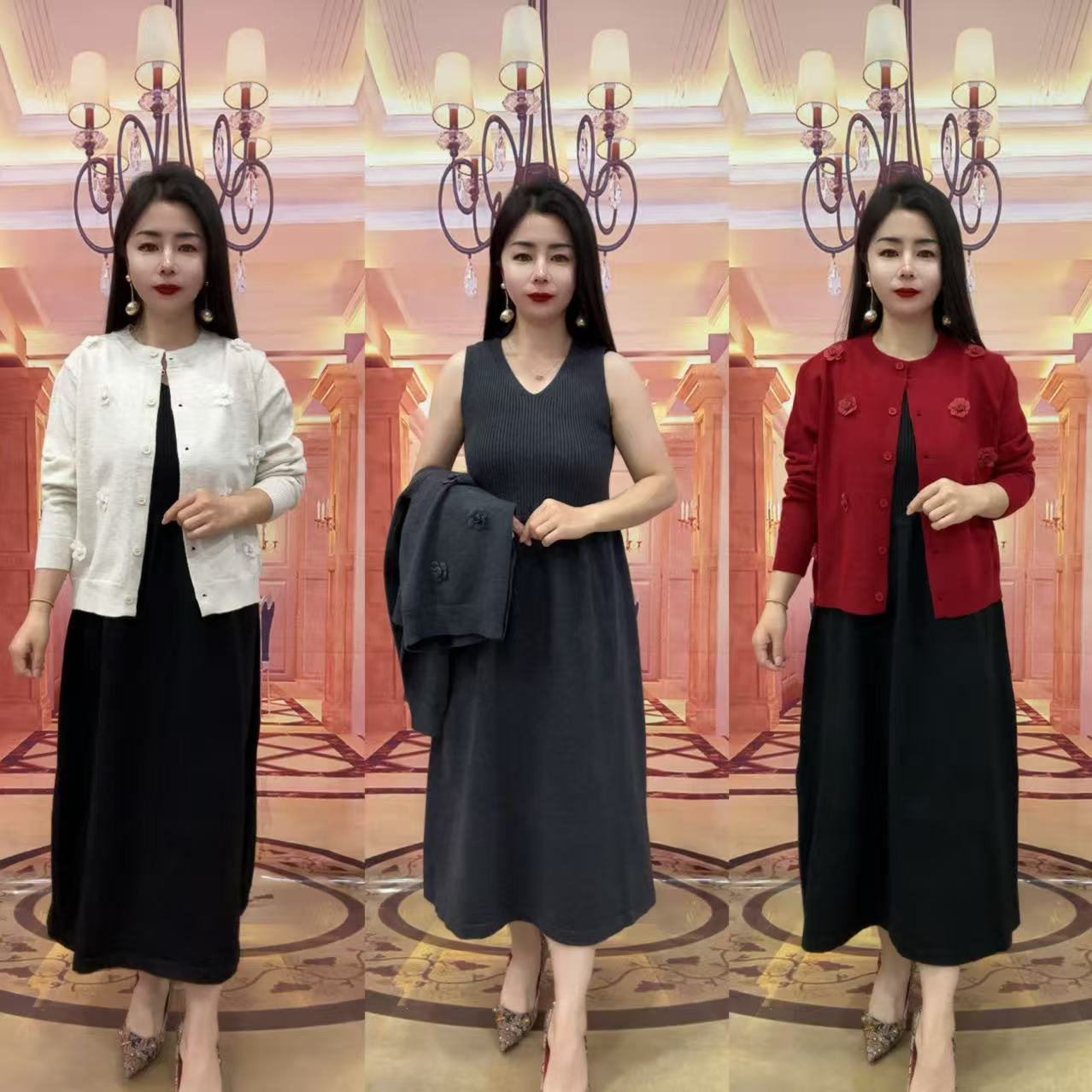 5803款针织套裙（开衫+连衣裙）