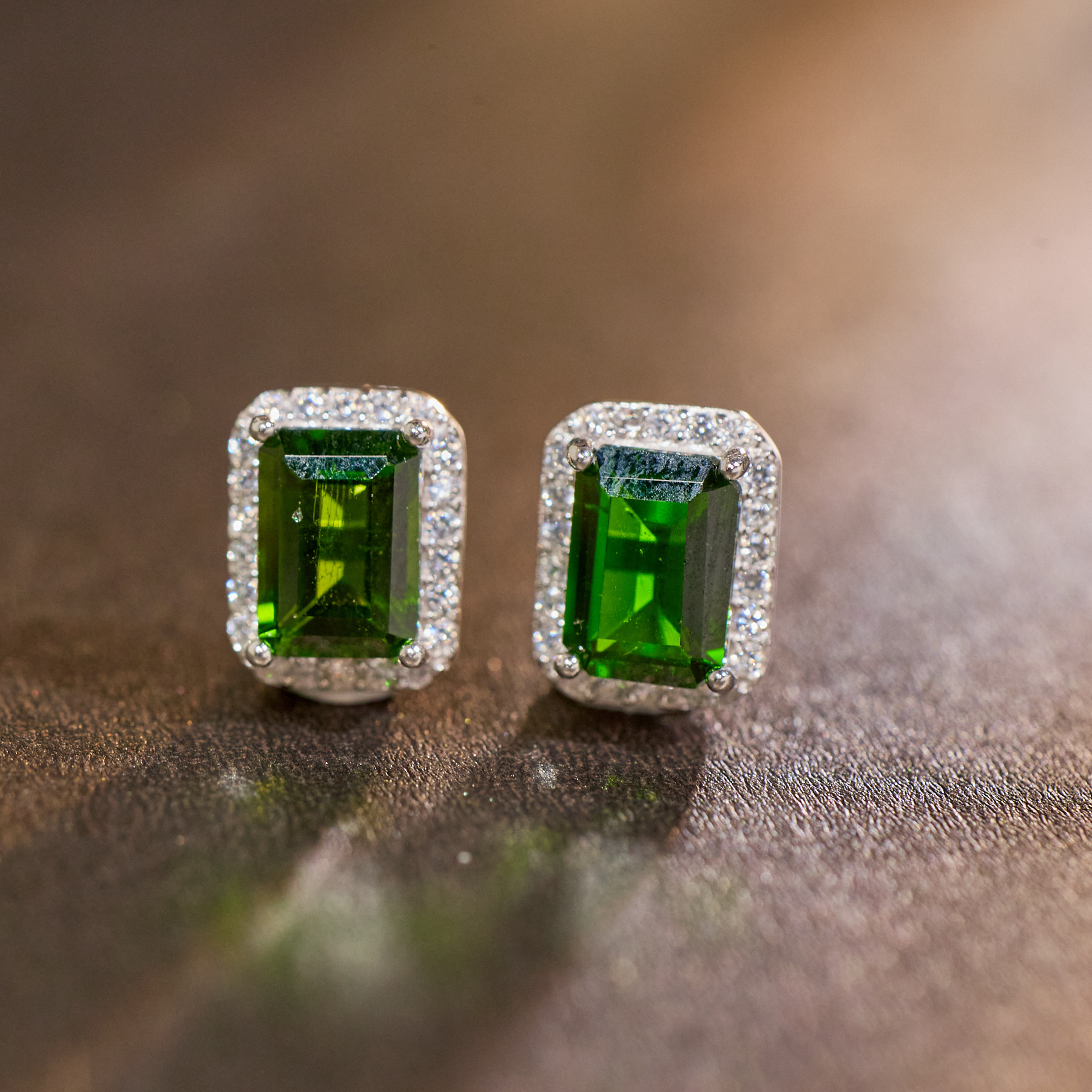 【歪歪】长方形*透辉石耳钉*S925镶嵌W9678