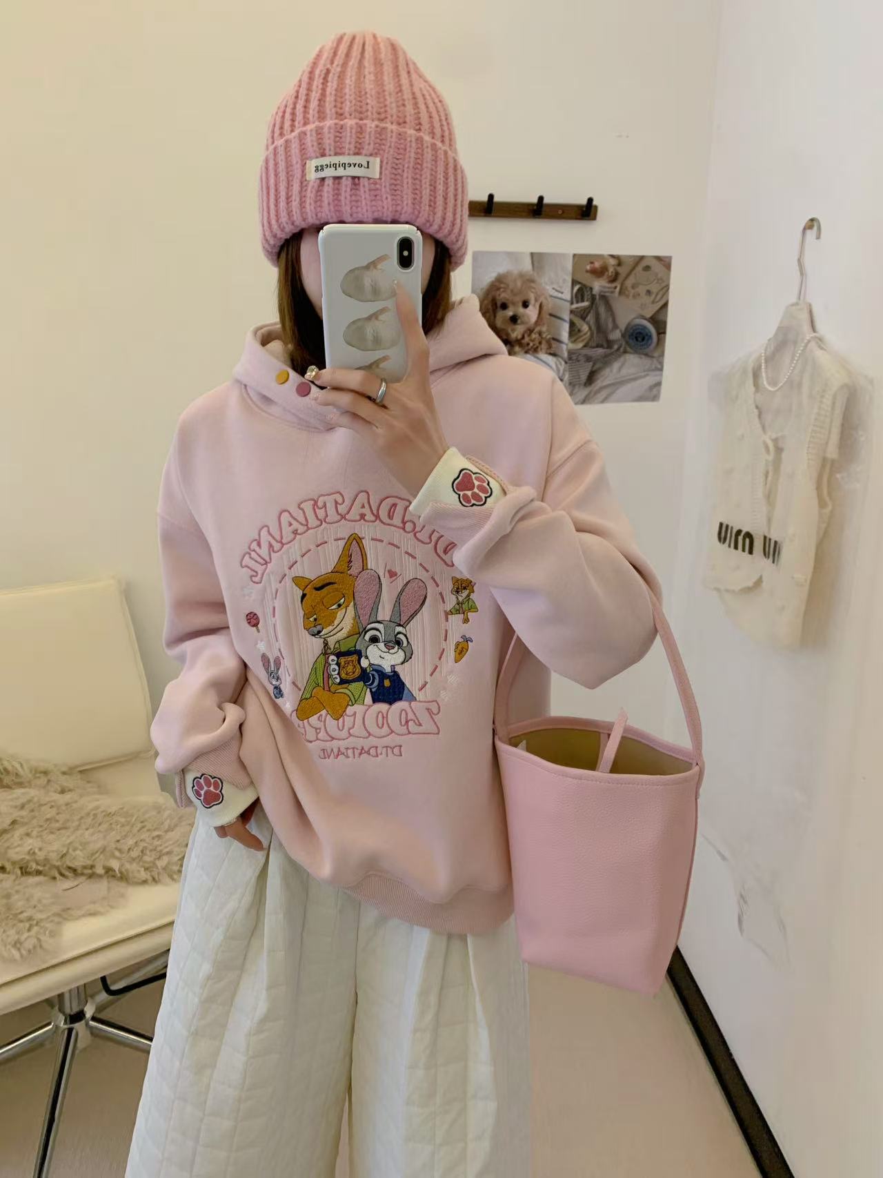 小慧 冬季加绒卡通动物刺绣减龄连帽卫衣KH69