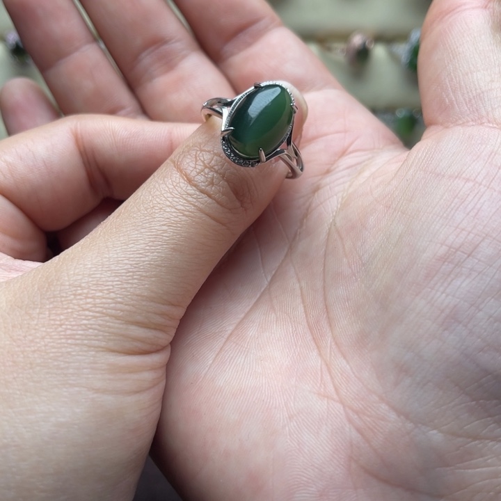 和田玉（碧玉）银S925镶嵌戒指