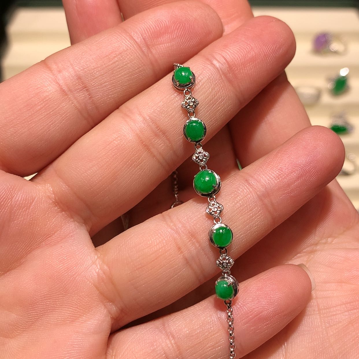 【闪购商品】翡翠手链18K金镶嵌缅甸A货