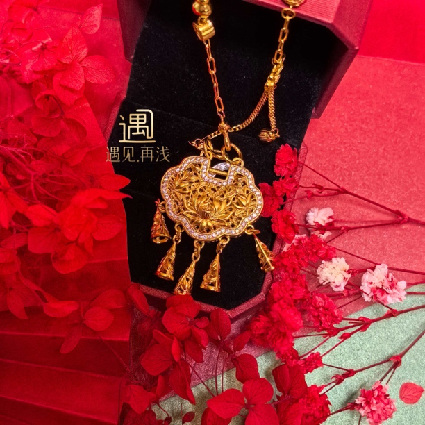 铜合金吊坠 遇见再浅古法同心莲花锁吊坠