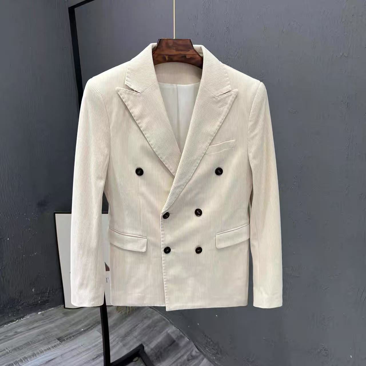 不褪色春季春秋修身型西服上装韩版休闲西服条纹修身J011