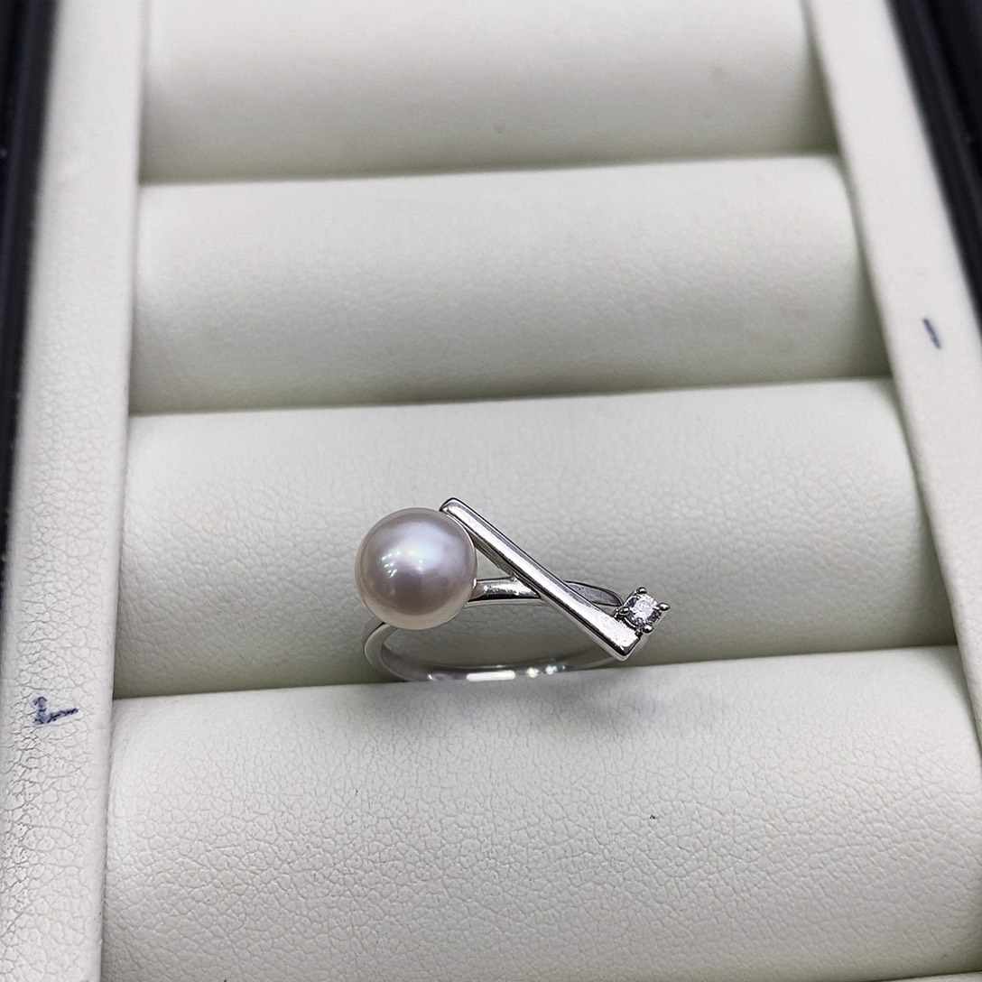 淡水珍珠戒指银S925镶嵌6-7极光无瑕馒头珠