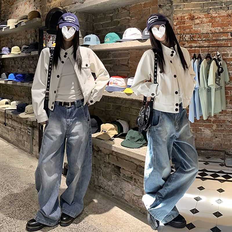 里斯本秋冬  白色工装外套女短款韩系小个子休闲夹克上衣 9169#