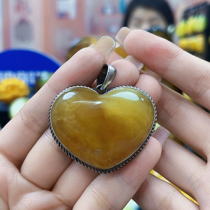 蜜蜡银S925镶嵌裸石吊坠