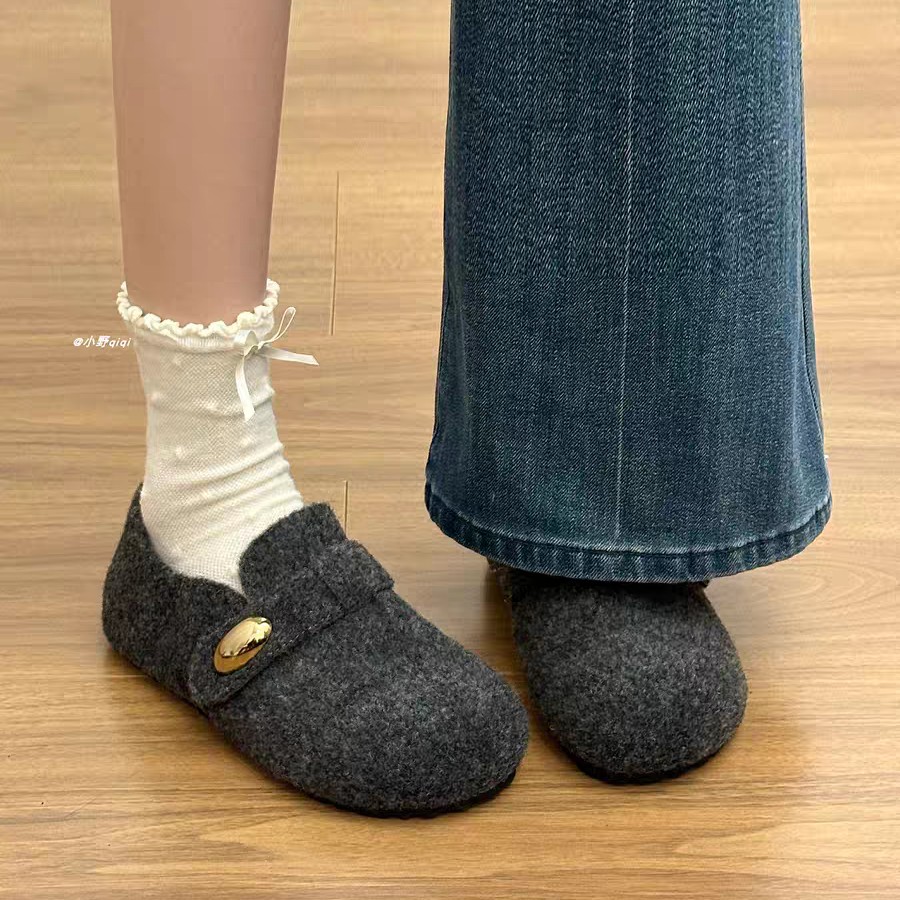 881-12韩版软底圆头毛呢内增高勃肯鞋女新款时尚百搭一脚蹬棉鞋