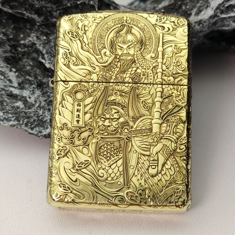 Zippo打火机正品赵公明168黄铜盔甲黑虎玄坛真君防风送礼DYJ1