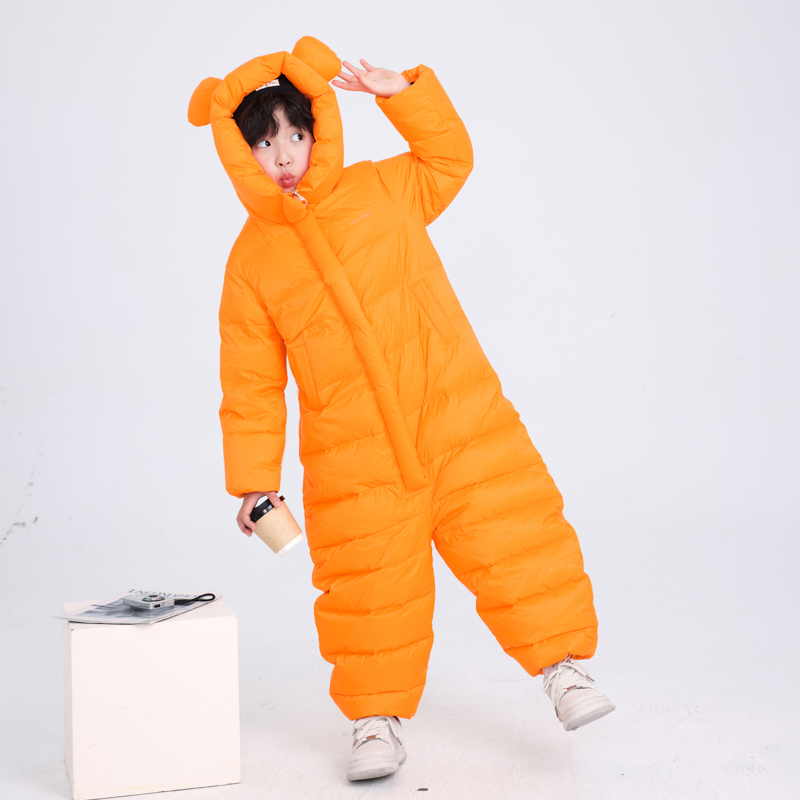 男童冬季炸街滑雪小熊连体羽绒服2024年新款冬装加厚防寒外套5156