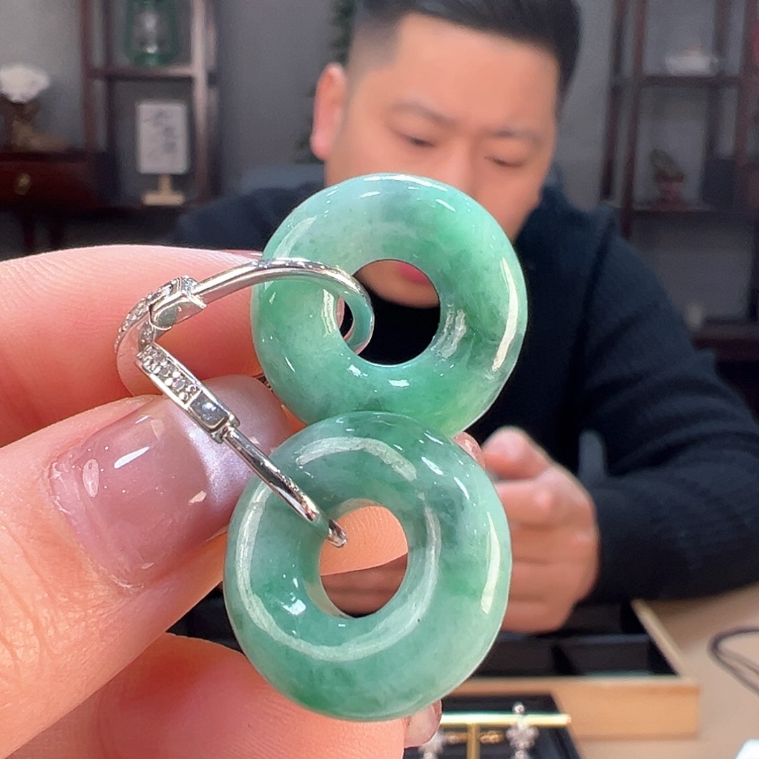 翡翠耳饰银S925镶嵌耳环37