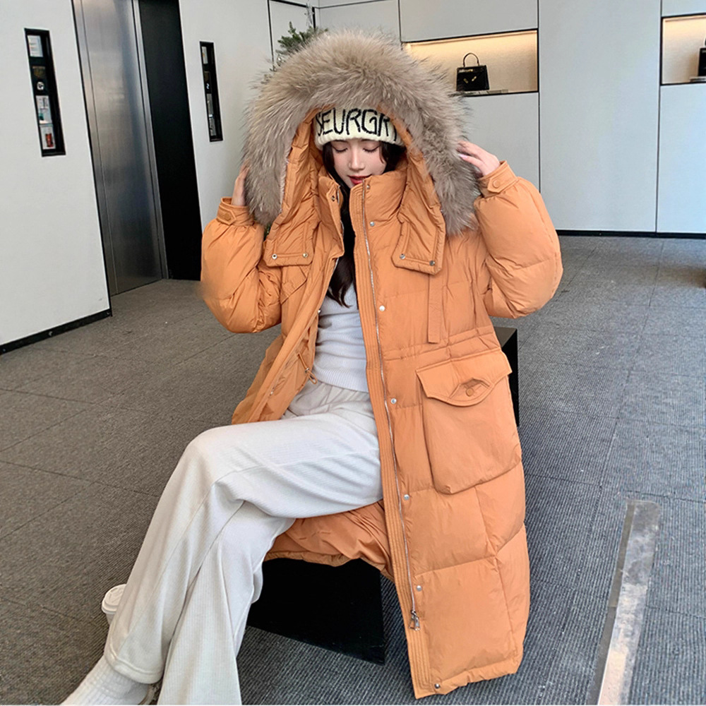 2025新款韩版特大码胖mm加厚长款收腰显瘦连帽羽绒服外套女款