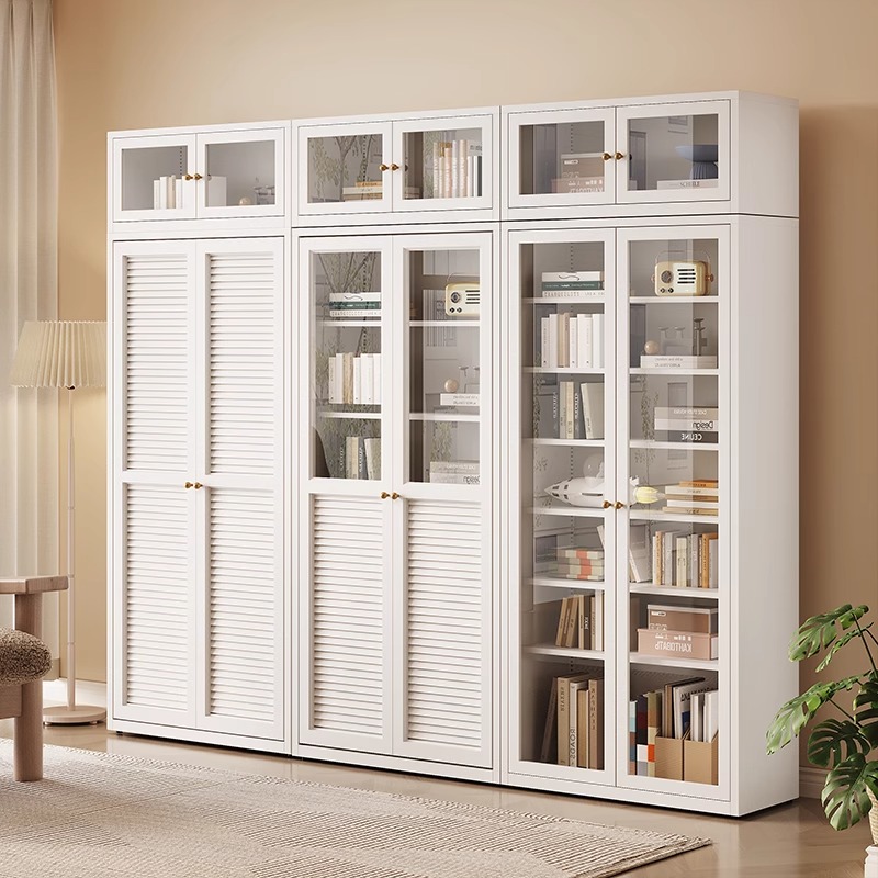 钢制书柜带柜门防尘收纳柜客厅中古风书架轻奢高级感置物架展示架