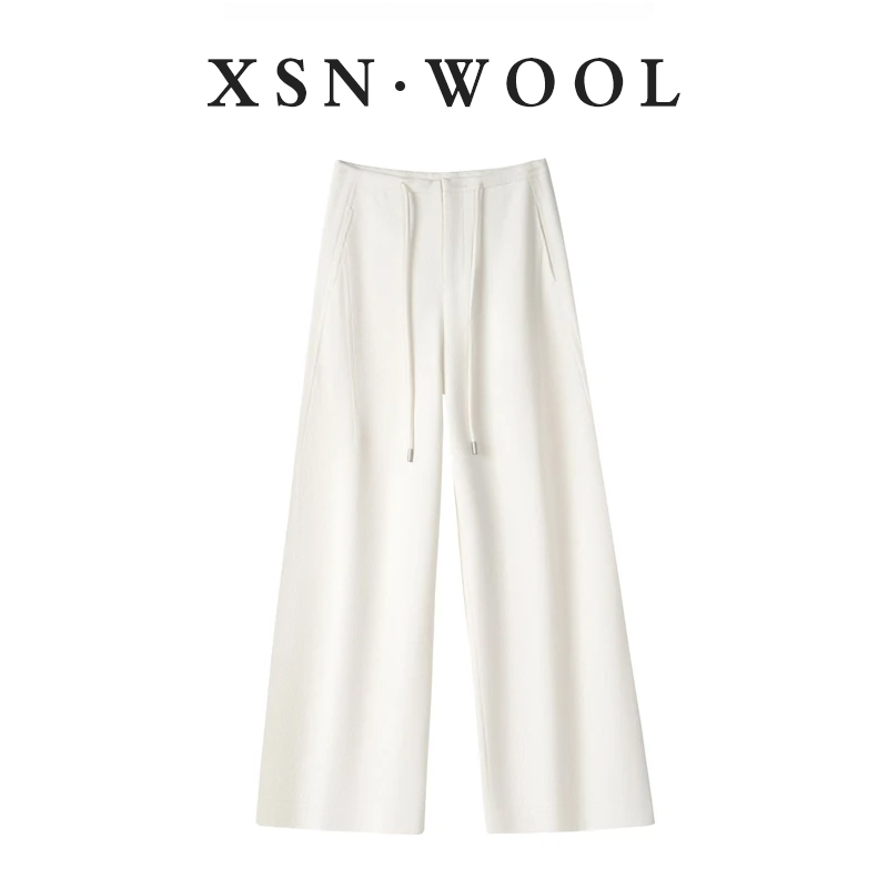 2025秋冬羊毛加绒保暖休闲宽松直筒弯刀裤女垂感阔腿裤65092