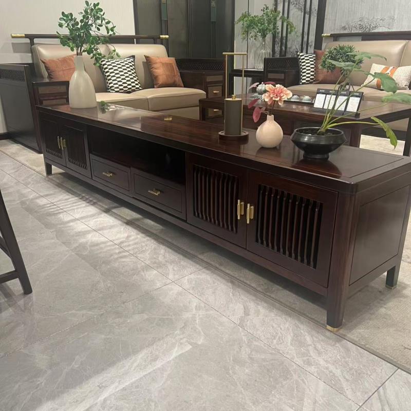 2.4米电视柜沙发茶几储物柜----黑檀全实木时尚轻奢新中式电视柜