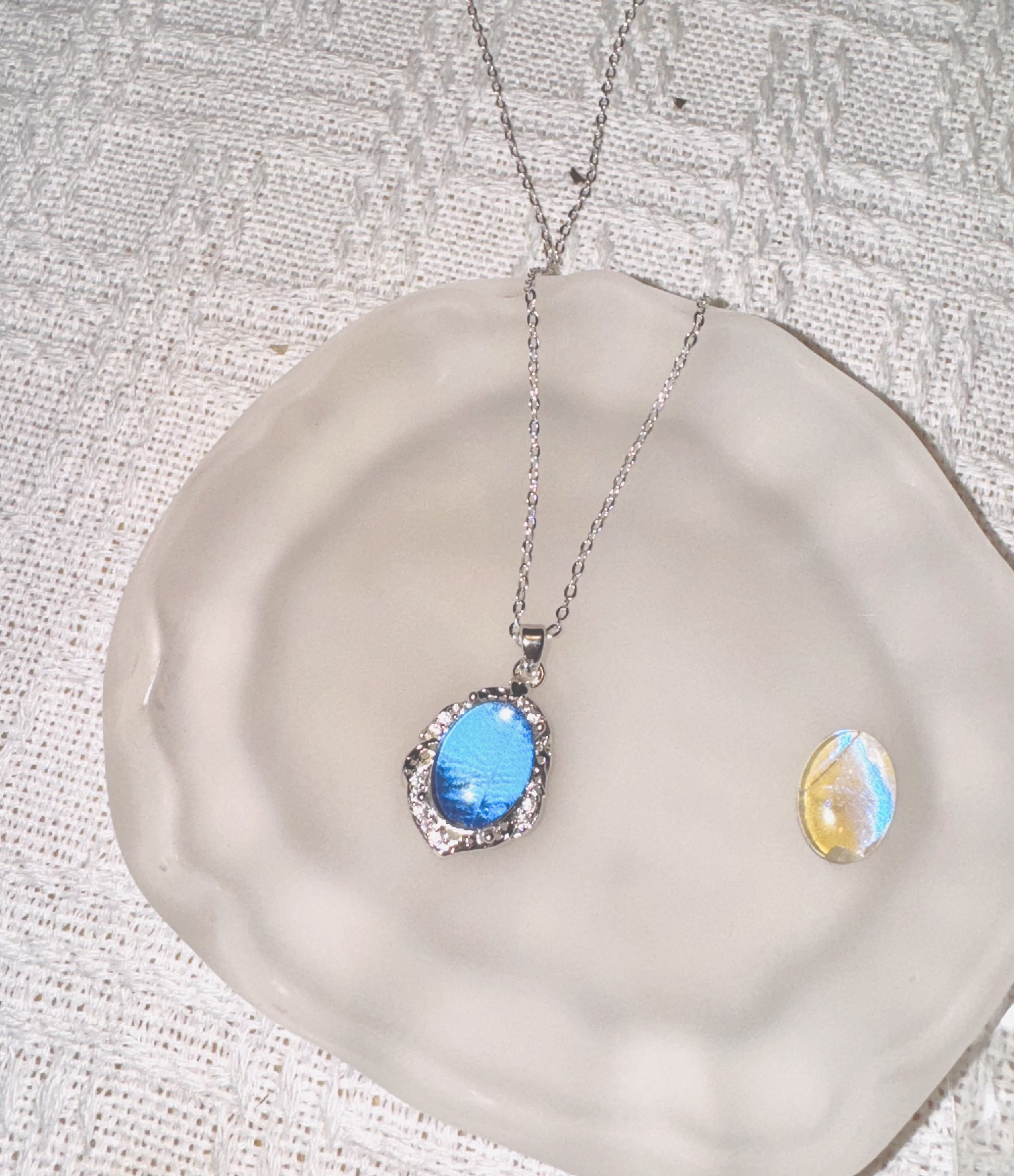 蓝闪蝶浮光掠影不规则vintage吊坠项链990厚银工艺