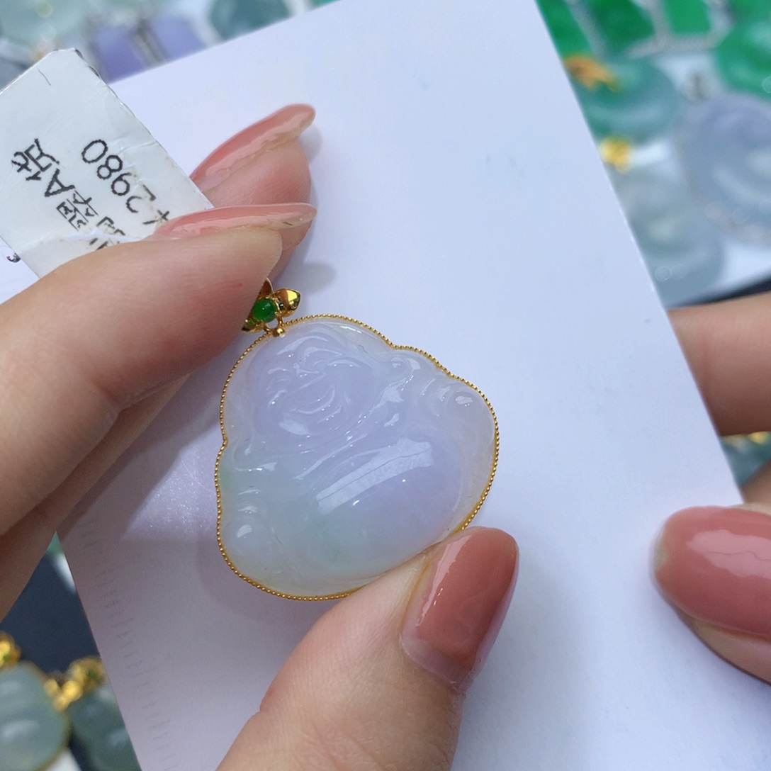 翡翠颈饰18K金镶嵌佛公