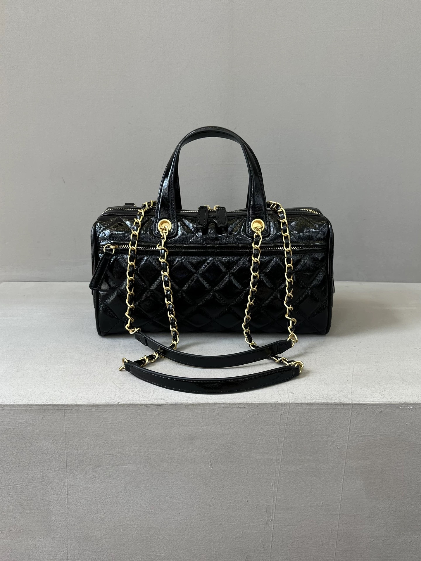 头层油蜡牛皮托特包小香风保龄球链条手提枕头包圆筒包单肩斜挎包