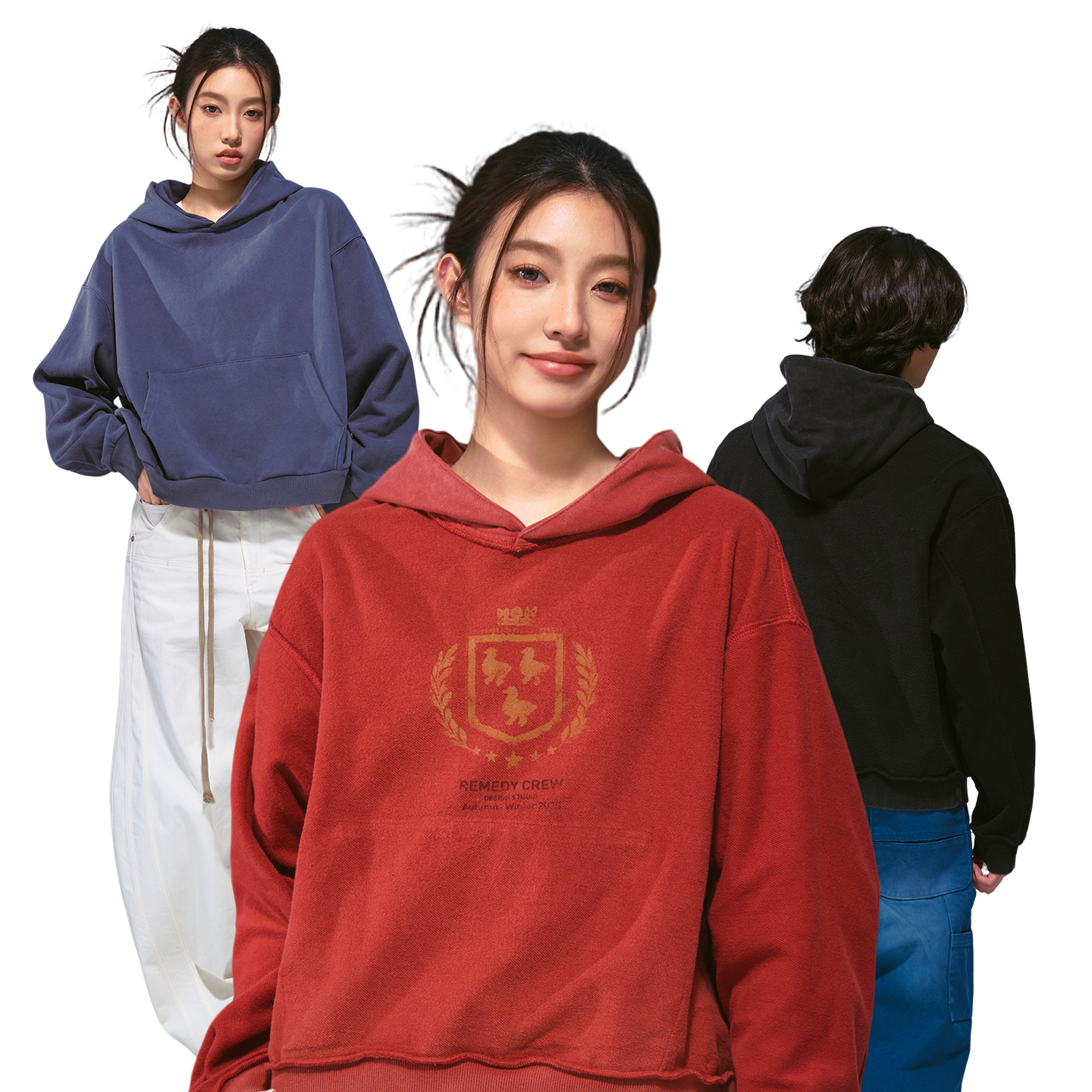Remedy美式复古水洗做旧双面穿连帽卫衣男女秋冬新款宽松帽衫外套