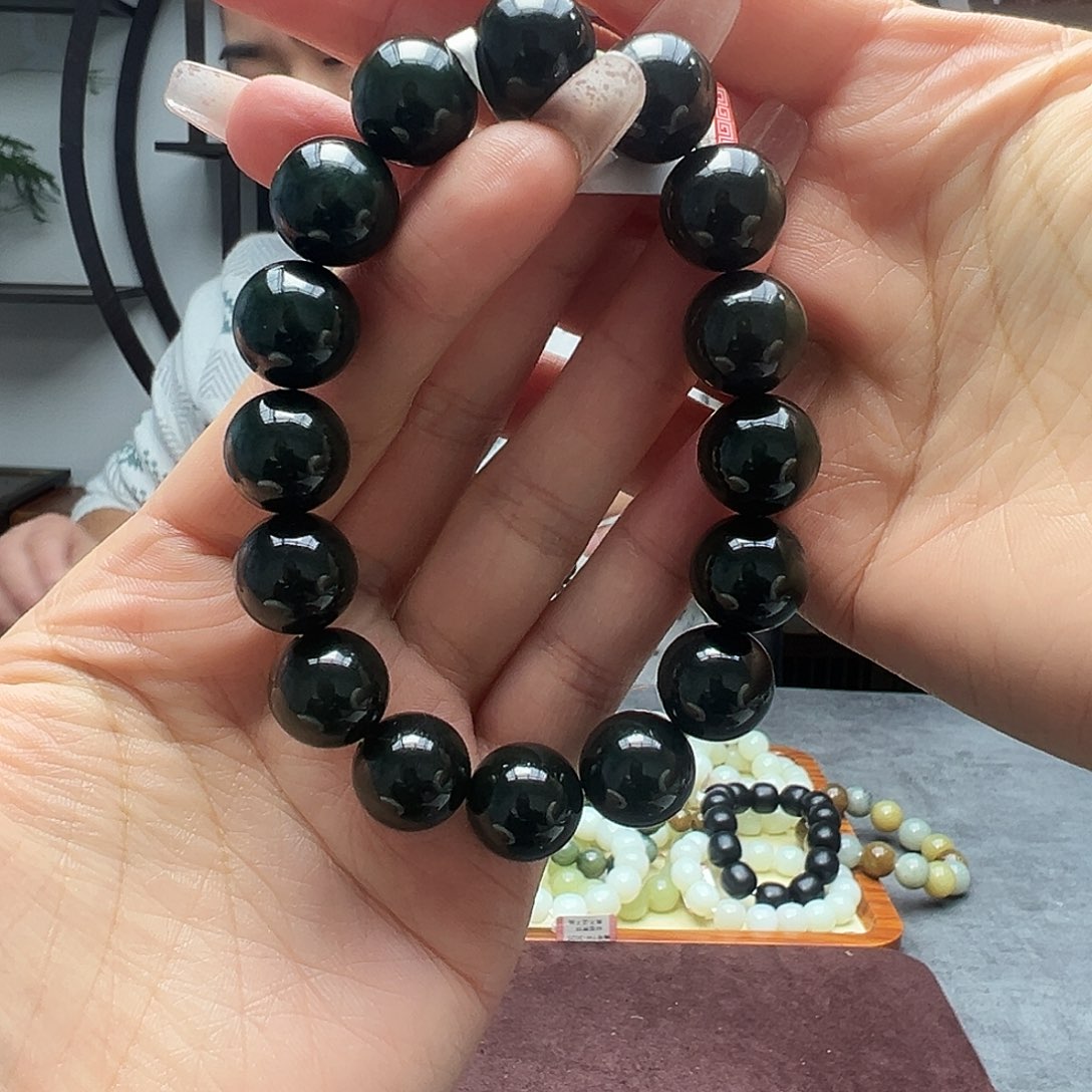 和田玉未镶嵌手链14墨碧