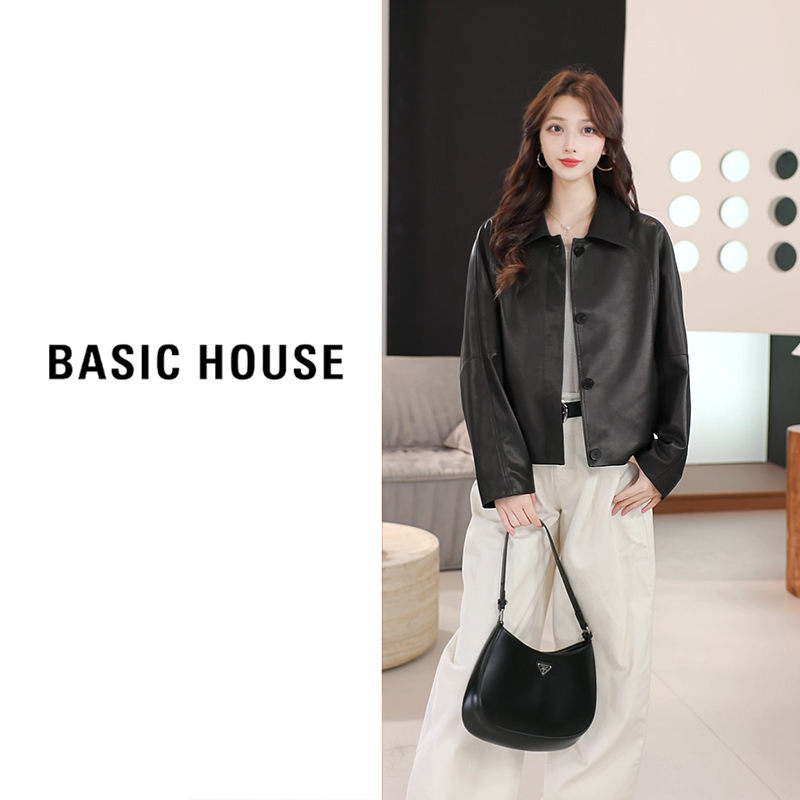 Basic House/百家好 2025皮衣外套女休闲 B1295B57692（衣长63）