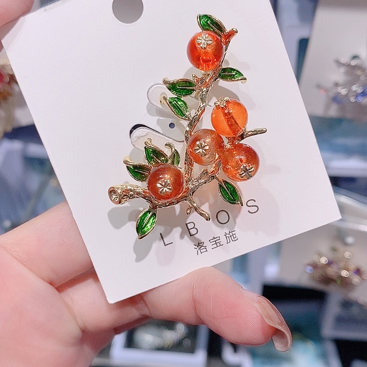 锆石铜合金柿子胸针