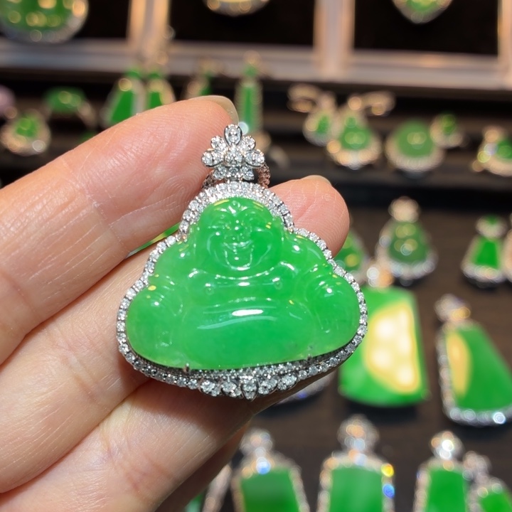 翡翠18K金镶嵌吊坠(不含链)翡翠