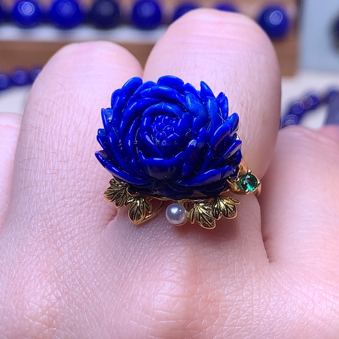 青金石银S925镶嵌戒指大