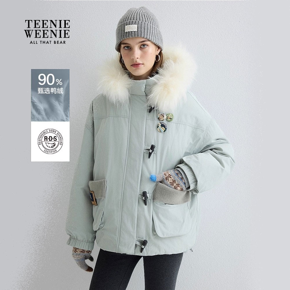 TeenieWeenie小熊女装羽绒服25新款保暖连帽派克服女TTJD258VC3B