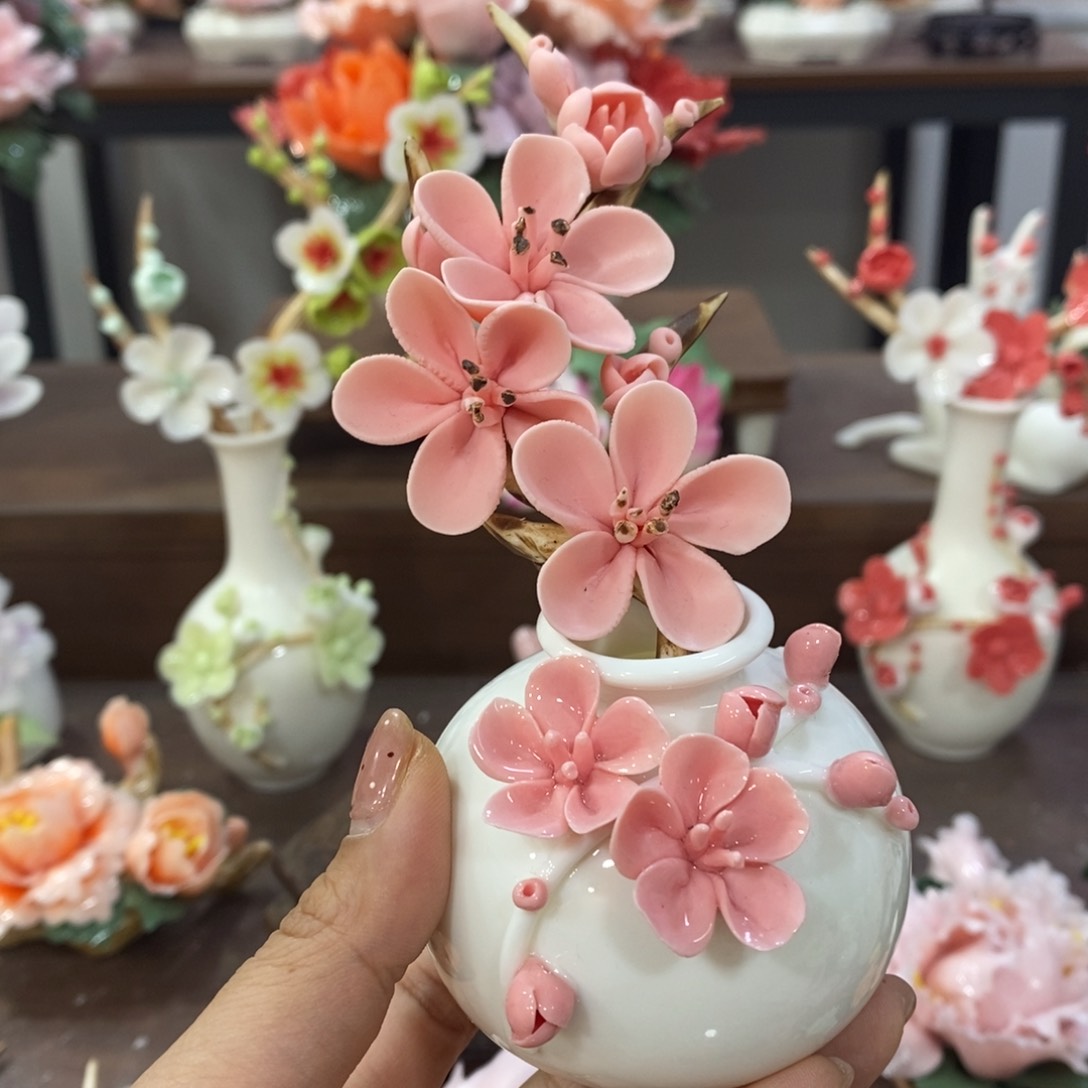 瓷片陶瓷手工花摆件