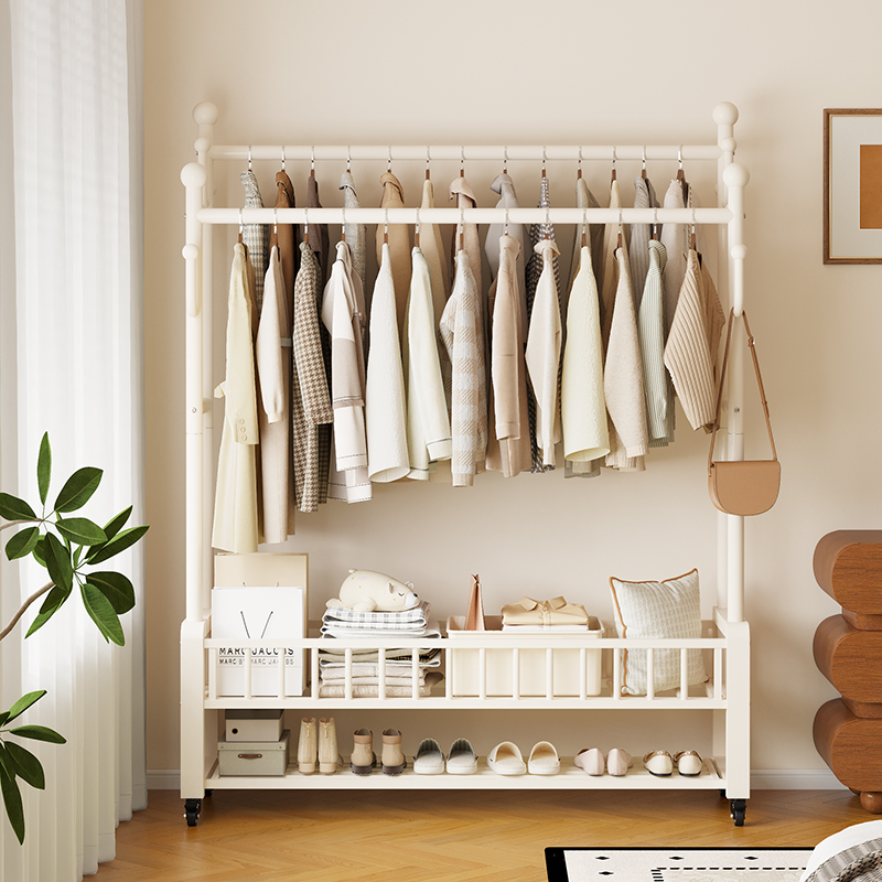 双杆落地衣架家用卧室置物衣帽架新款移动金属次净衣置物架裤架