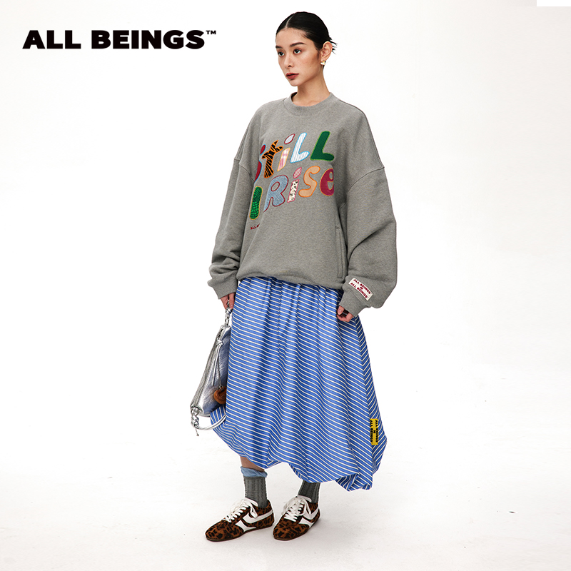 ALL BEINGS撞色混拼贴布绣大廓形卫衣宽松春季长袖