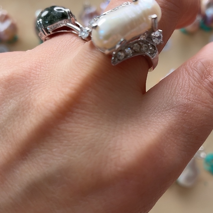 A***a戒指银S925镶嵌淡水珍珠