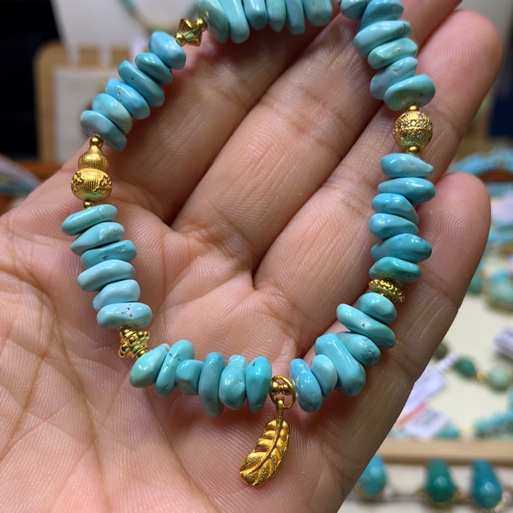 绿松石银S925镀金镶嵌单圈