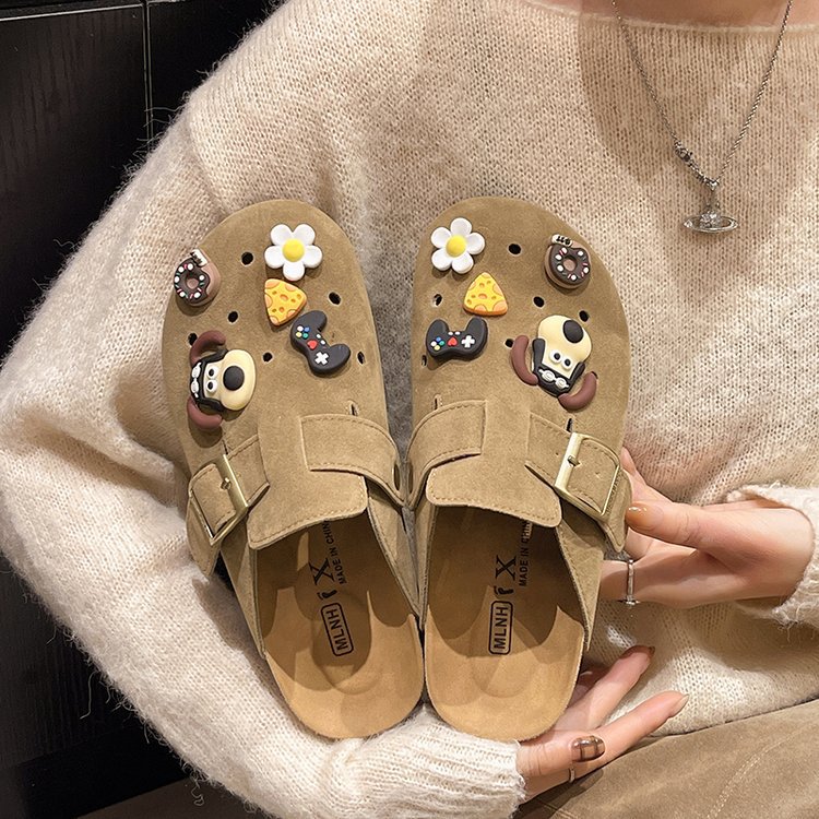 可爱洞洞勃肯拖鞋女2025新款百搭时尚网红一脚蹬平底懒人拖鞋