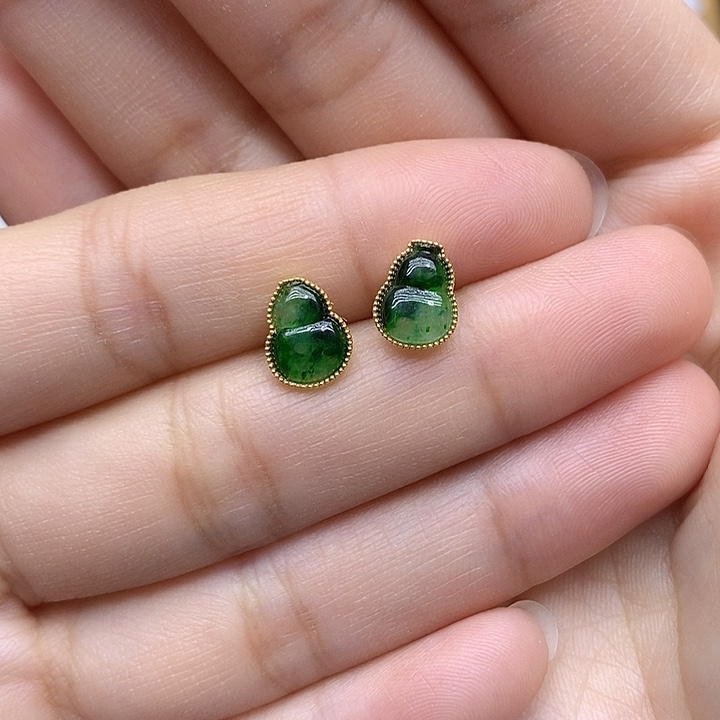 翡翠耳饰18K金镶嵌天然翡翠