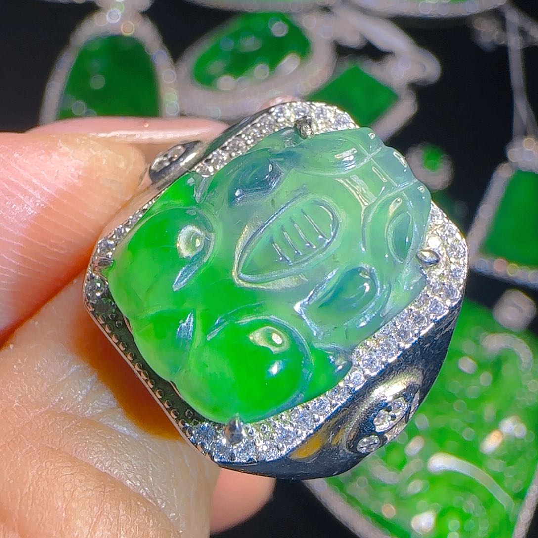 翡翠戒指银S925镶嵌天然