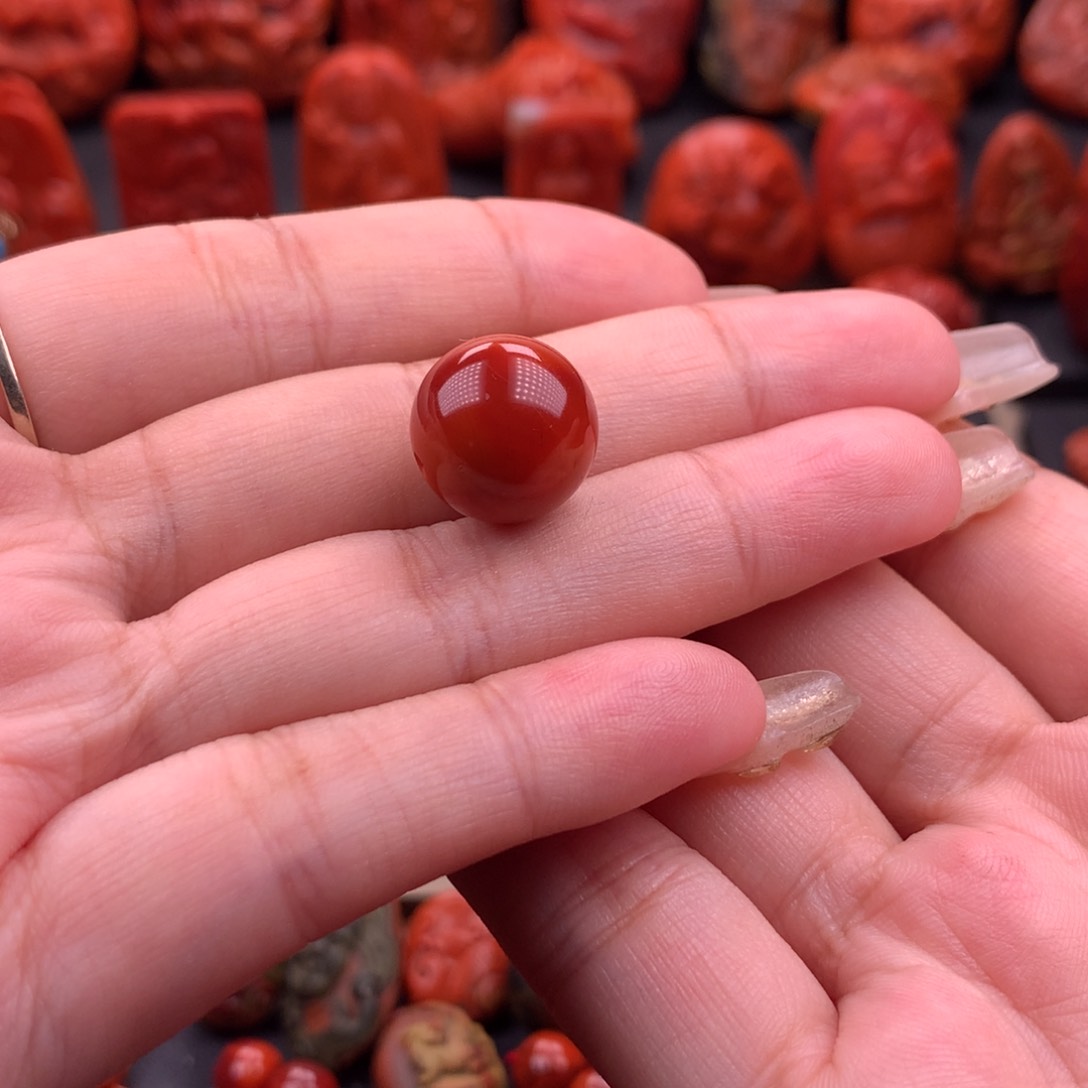 南红玛瑙南红川料高品原矿圆珠14mm未镶嵌林*