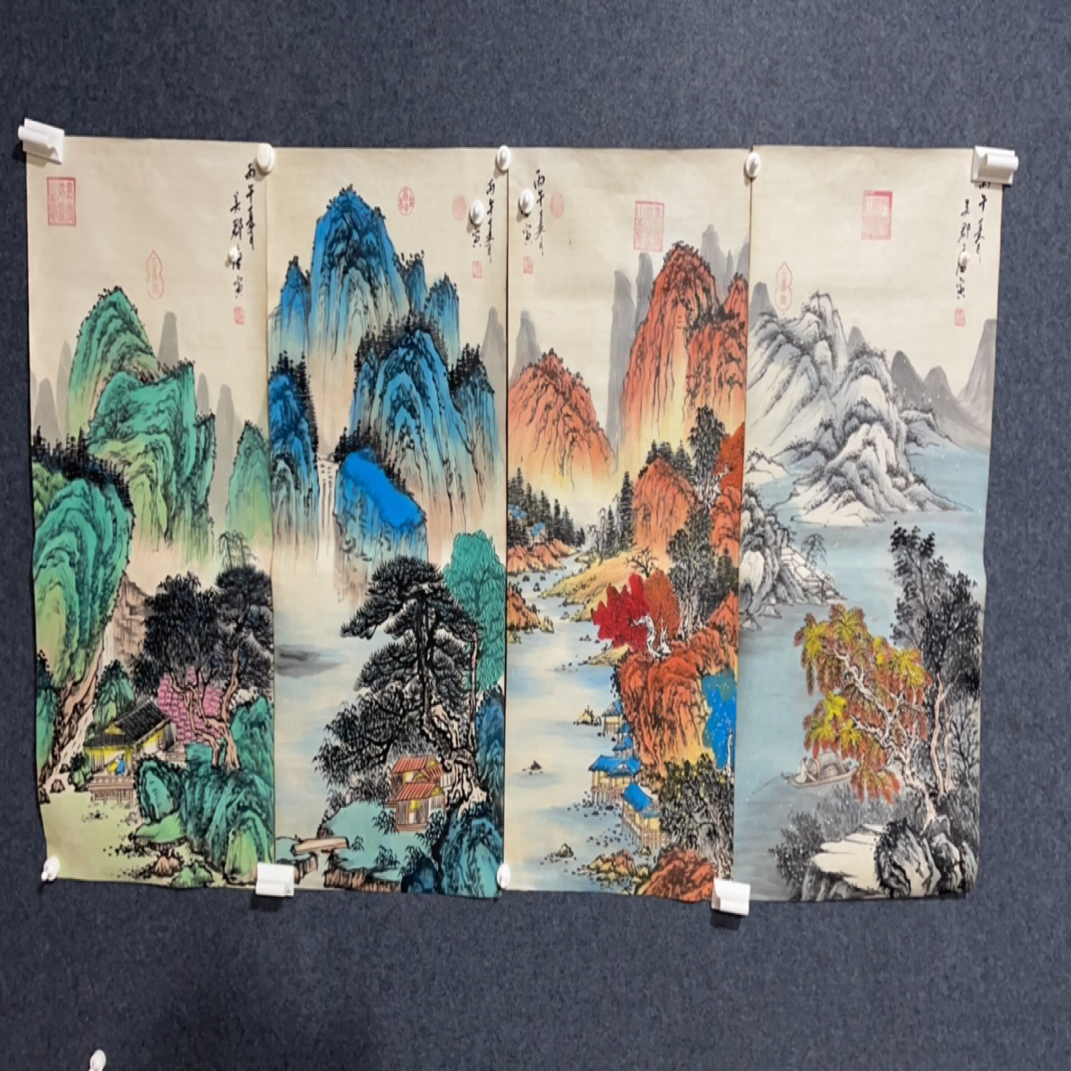 玖玖画院。 三尺四精品条屏山水