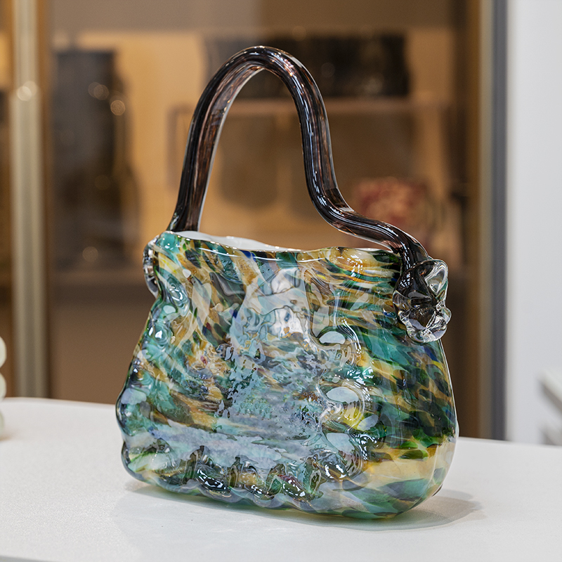 M636绿色包包插花花瓶可当桌面摆件轻奢美观琉璃花瓶摆件