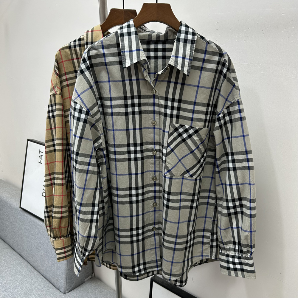 全棉格子中长款格纹衬衫女长袖宽松显瘦翻领女纯棉衬衣