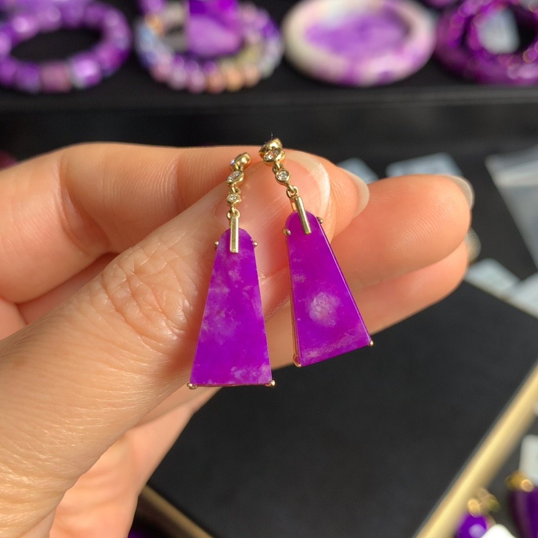 苏纪石（舒俱来）果冻紫樱花耳钉一对18K金镶嵌