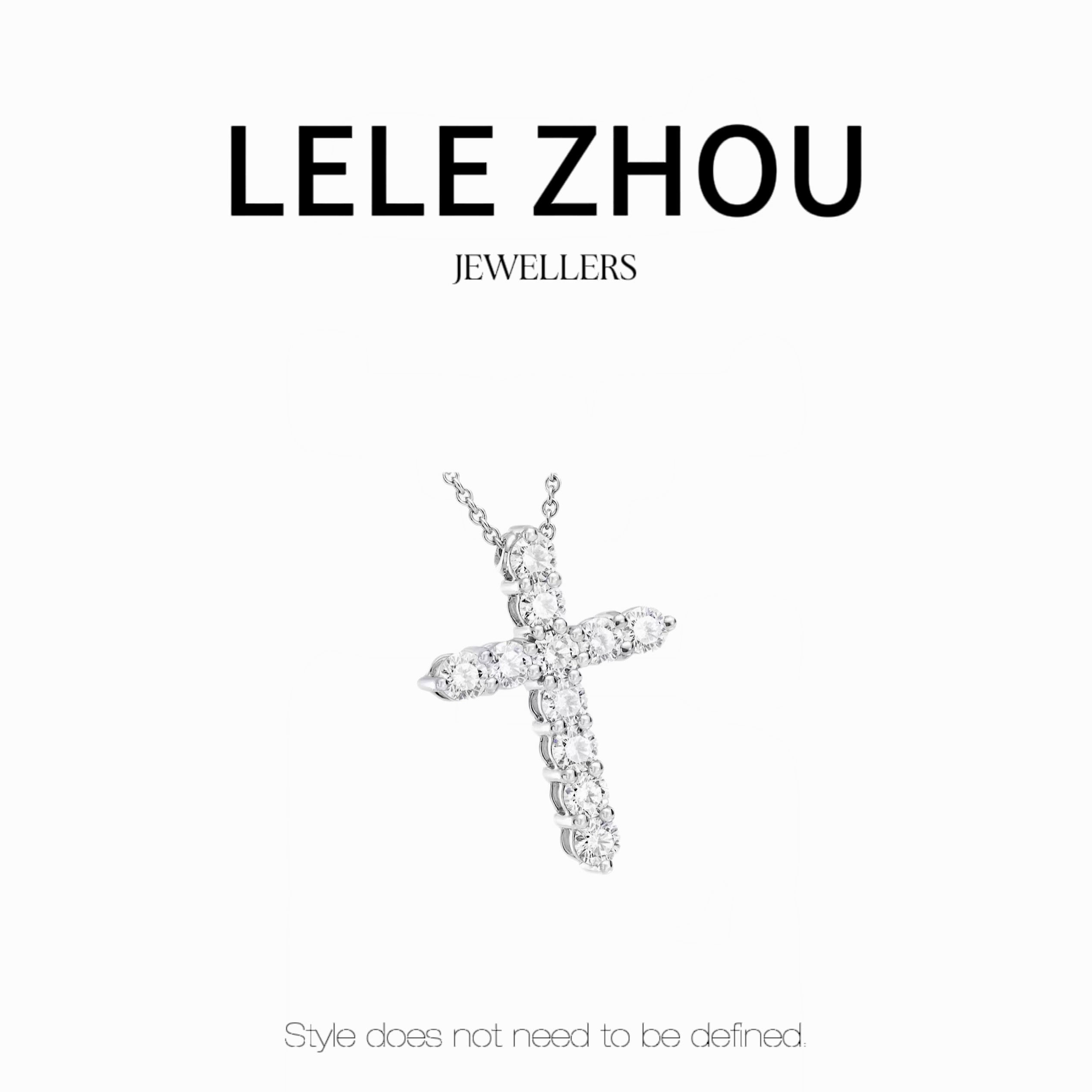 链子925银合成锆石 十字架颈饰吊坠项链满镶锁骨链颈链LEXL240724