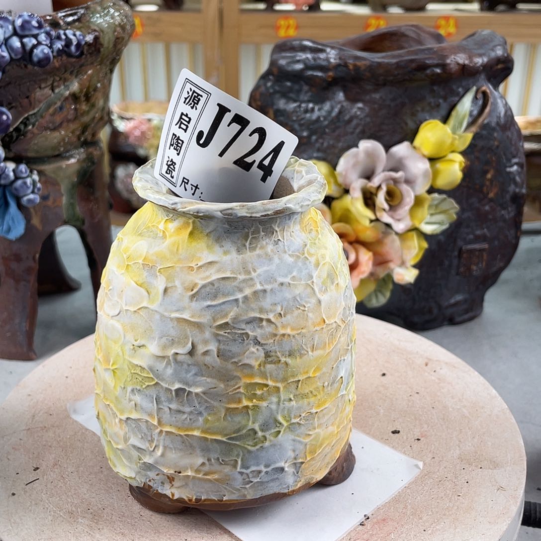 紫砂花盆景德镇陶瓷手工花盆724