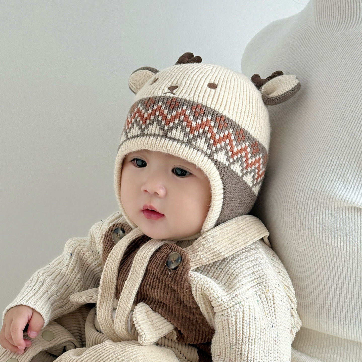 宝宝帽子秋冬季婴儿可爱小鹿角毛线帽男女童护耳帽保暖儿童套头帽