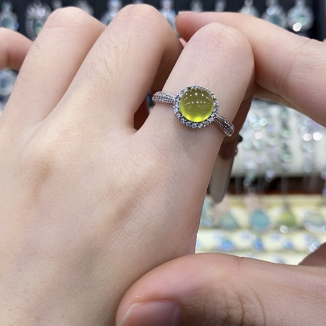 蛇纹石玉银S925镶嵌戒指