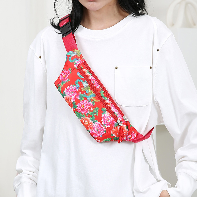 潮流时尚女士单肩包国潮印花腰包新款休闲百搭斜挎包日常出行小包