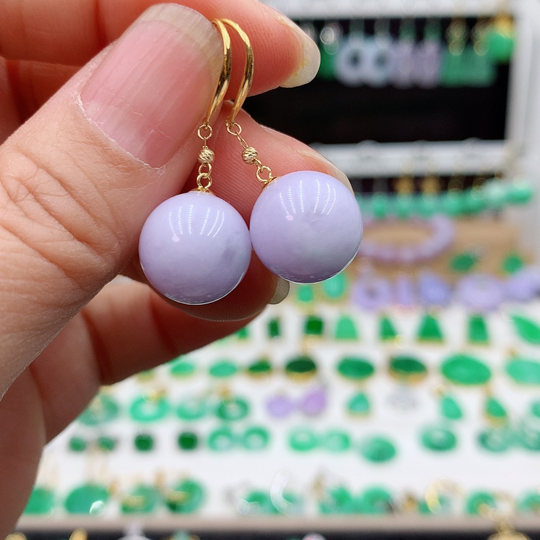 翡翠耳饰18K金镶嵌的